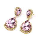 Jena double teardrop halo drop earrings in gold sapphire by Zoha Los Angeles