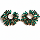 Jenny Sunburst Fan Earrings – Baguette Rhinestone Statement Hoops in green| Zoha Los Angeles