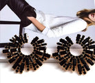 Jenny Sunburst Fan Earrings – Baguette Rhinestone Statement Hoops in Black | Zoha Los Angeles