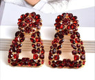Laila Crystal Drop Earrings – Rhinestone Trapezoid Statement Drops in red | Zoha Los Angeles