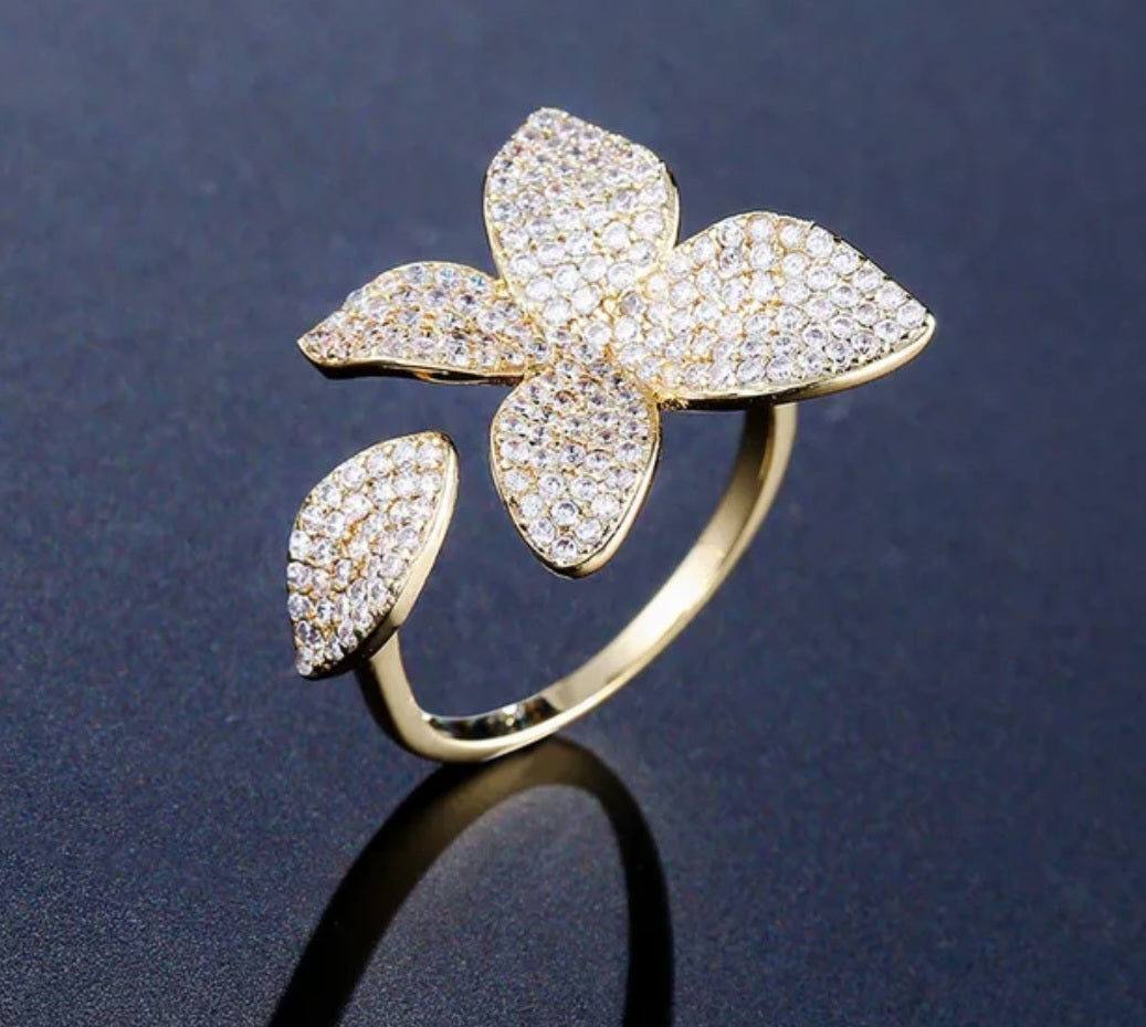 Lamaz Flower Ring – Adjustable 14k Gold Plated Petal Ring in Gold | Zoha Los Angeles