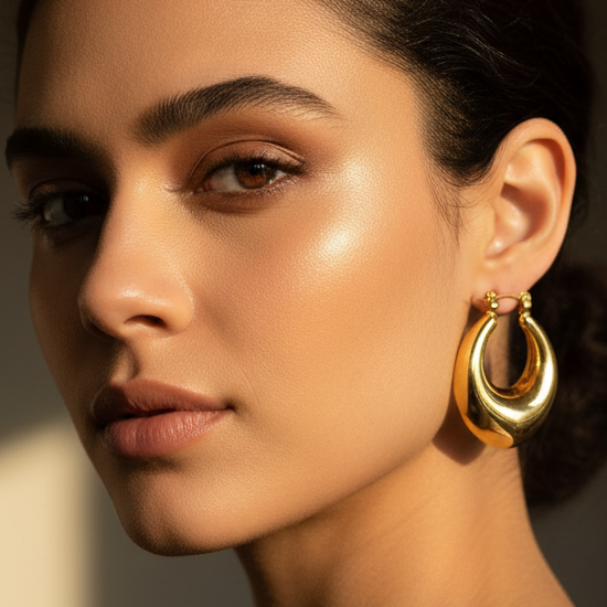Layla Teardrop Hoop Earrings – Chunky Mirror-Polish 18k Gold Plated Hoops | Zoha Los Angeles