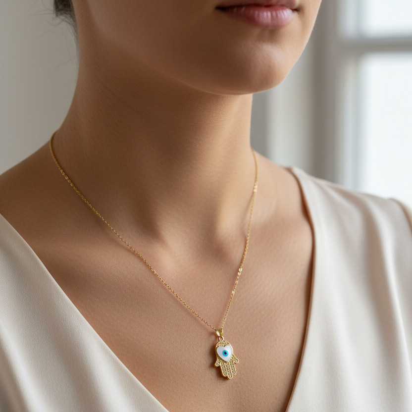 Lia Necklace - Hamsa Gold Necklace - Zoha Los Angeles