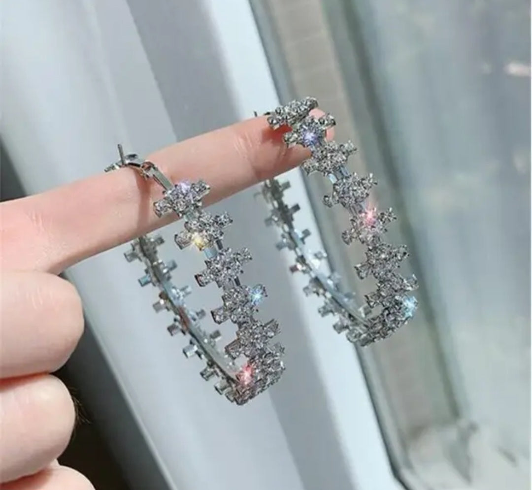 Lora Crystal Flower Hoop Earrings – CZ Floral Statement Hoops in silver | Zoha Los Angeles