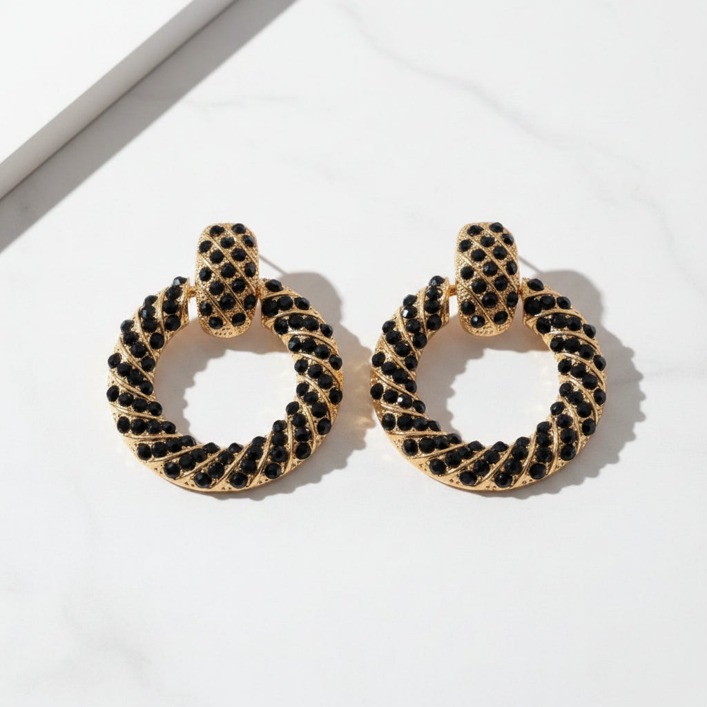 Mina Twisted Rope Hoop Earrings in Black - Zoha Los Angeles
