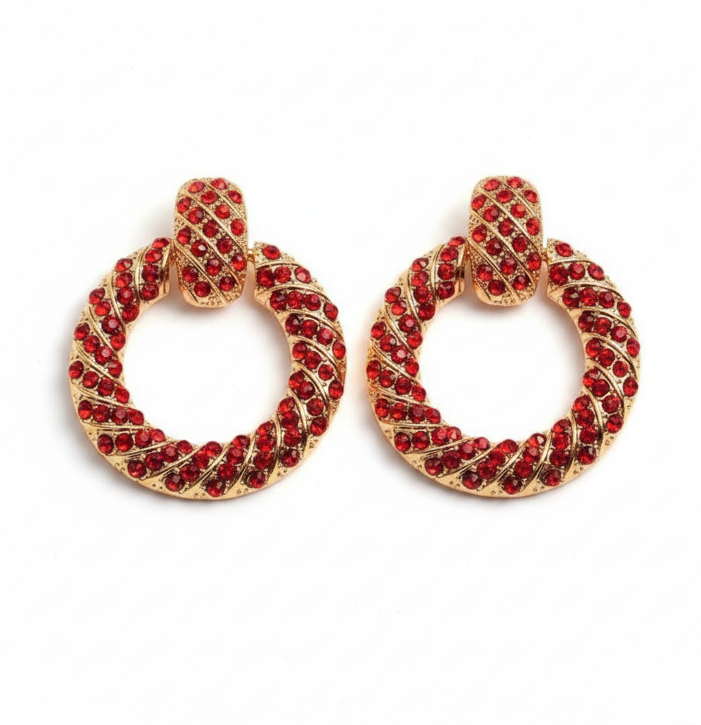 Mina Twisted Rope Hoop Earrings in red- Zoha Los Angeles