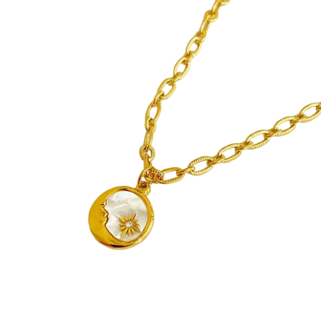 Moon Necklace | Celestial Shell Coin Necklace