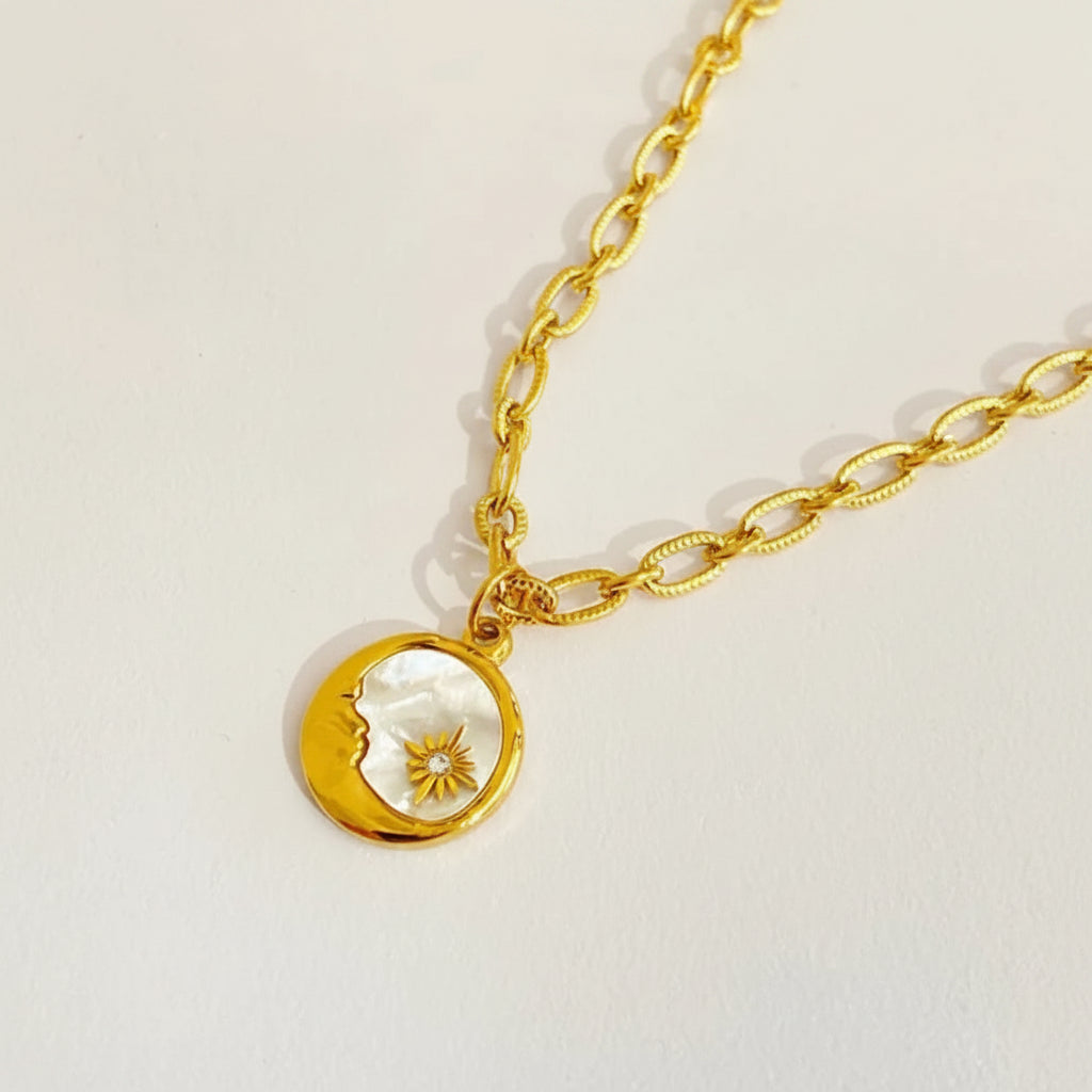 Moon Necklace | Celestial Shell Coin Necklace
