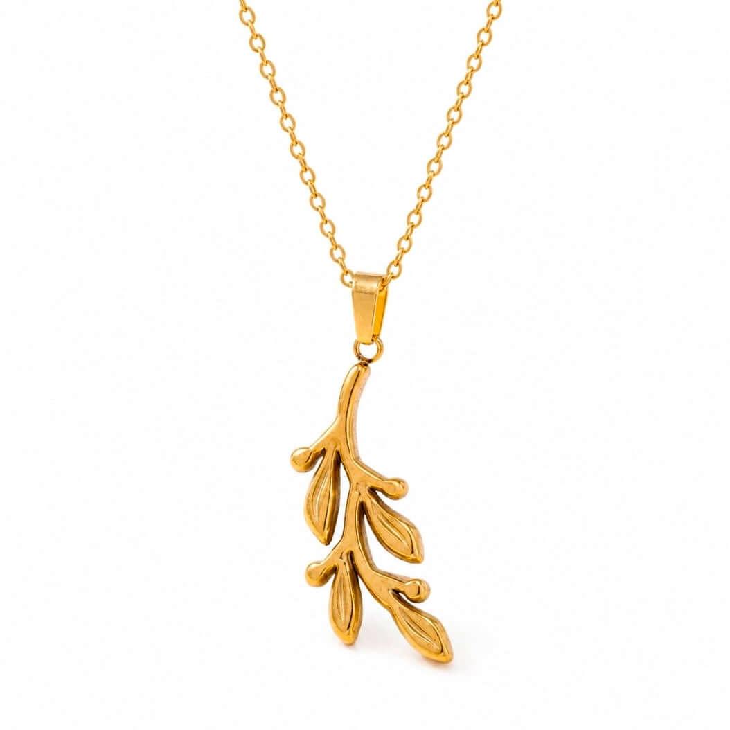 Olive Branch Necklace - Minimalist Gold Leaf Pendant - Zoha Los Angeles"
