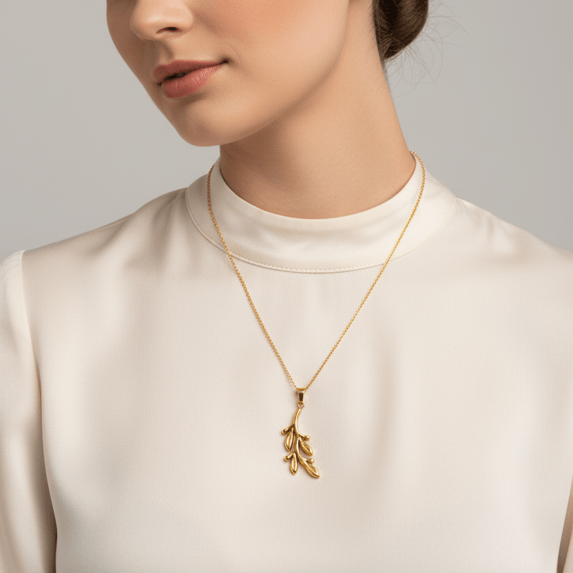 Olive Branch Necklace - Minimalist Gold Leaf Pendant - Zoha Los Angeles"