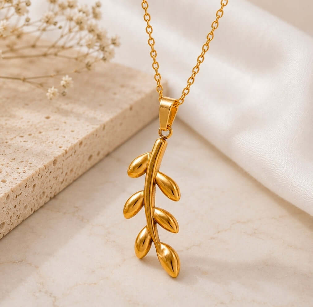 Olive Palestine Leaf Necklace