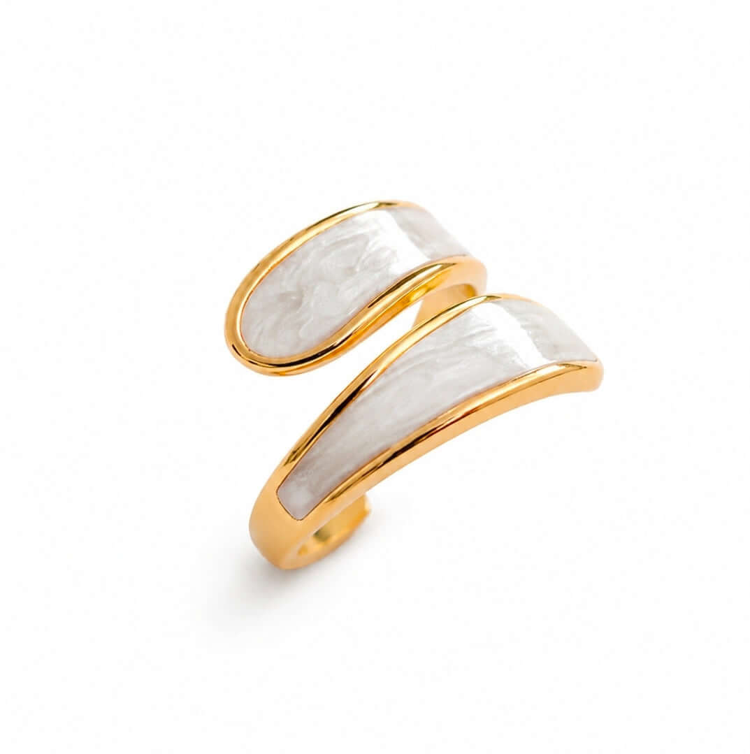 adjustable gold ring with mother of pearl inlay Ayla Open Ring