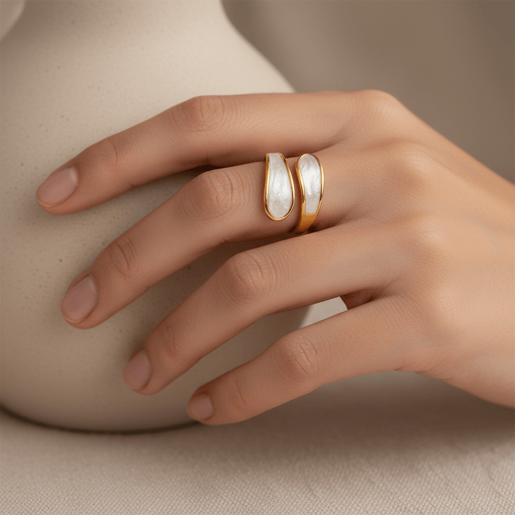 adjustable gold ring with mother of pearl inlay Ayla Open Ring