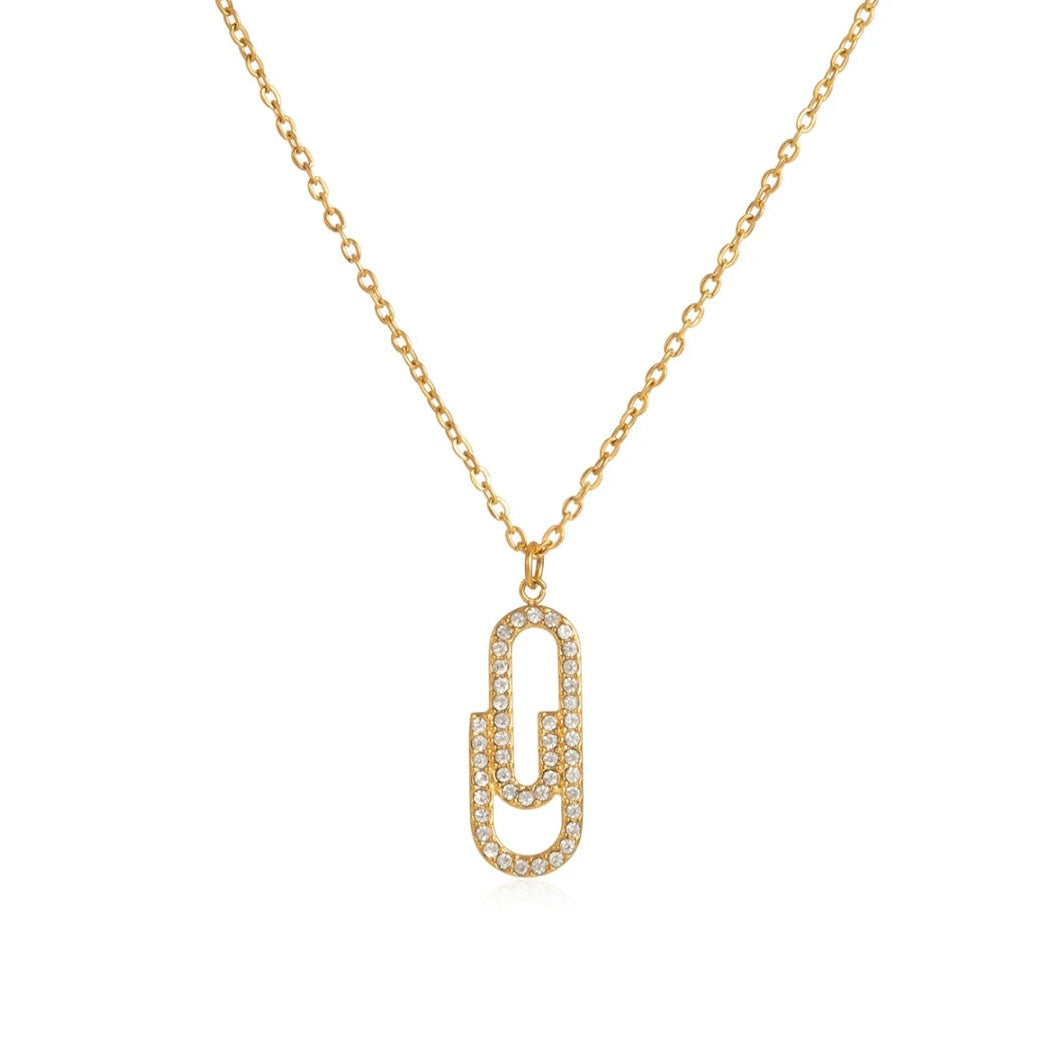 Pavé Paperclip Necklace in Gold - Zoha Los Angeles