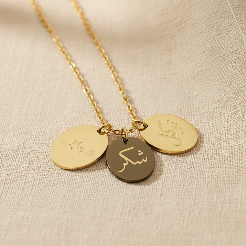 Islamic necklace with patience trust gratitude