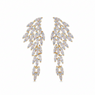 Nysa feather earrings featuring cascading angel wing drops with cubic zirconia crystal leaf petals.