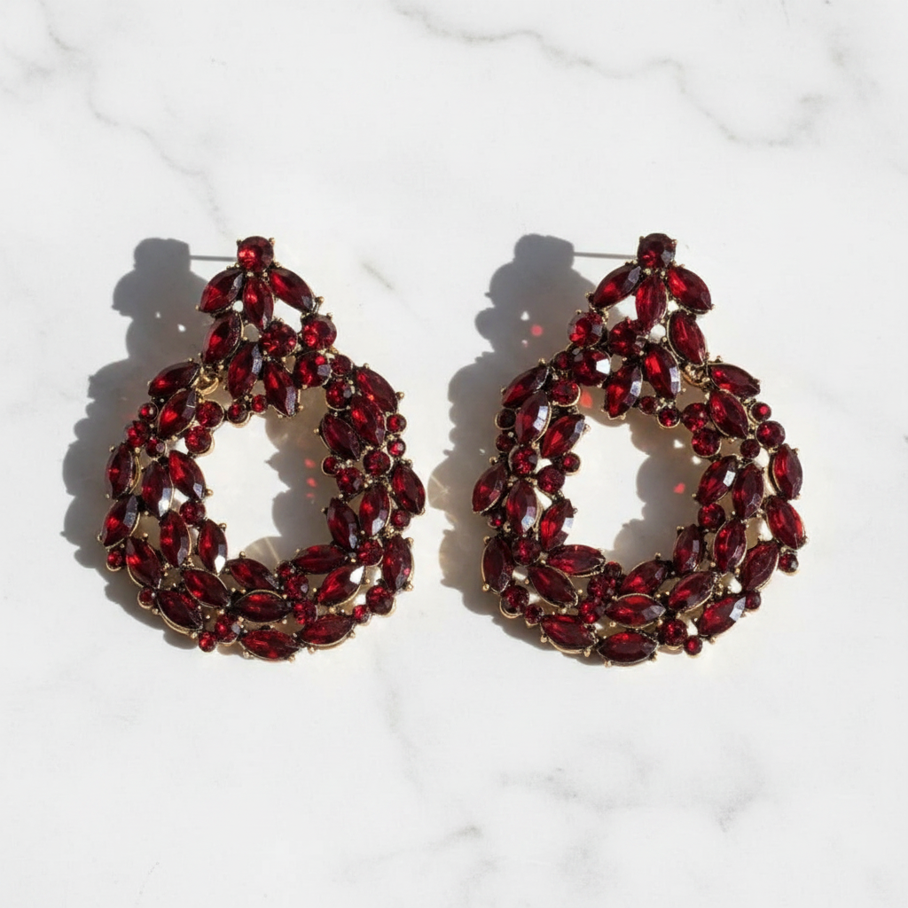  → Miya Crystal Wreath Drop Earrings in Red - Zoha Los Angeles