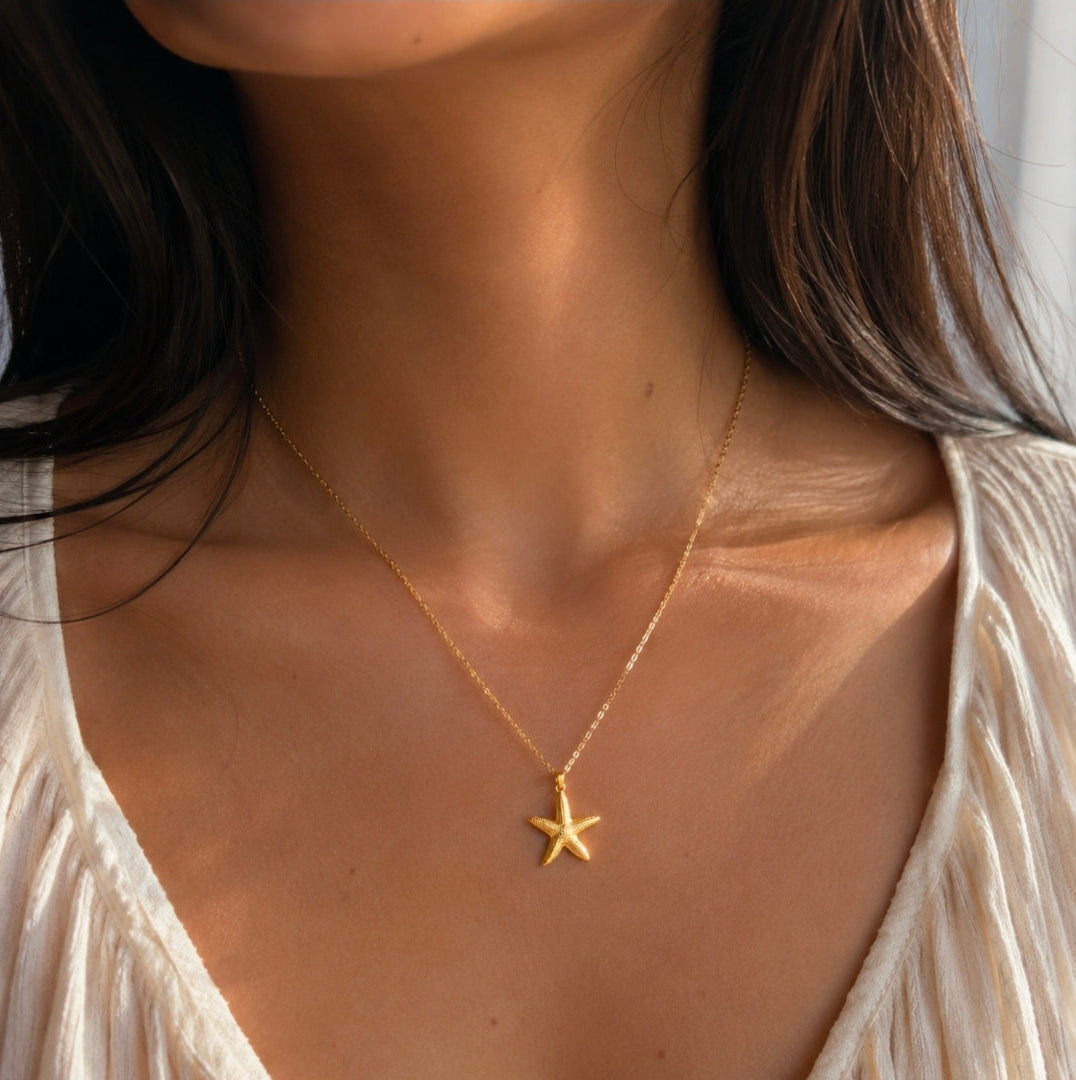 Star Shell Necklace - Gold Star Pendant - Zoha Los Angeles