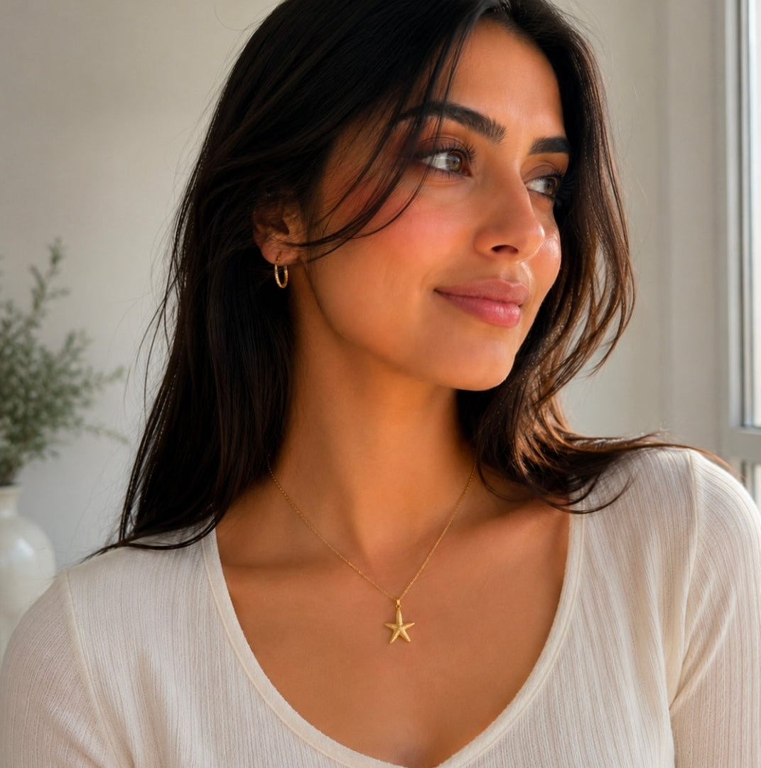 Star Shell Necklace - Gold Star Pendant - Zoha Los Angeles