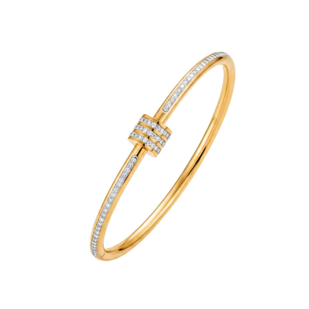 Stella Crystal Gold Bangle with cubic zirconia accents – 18k gold plated – Zoha Los Angeles