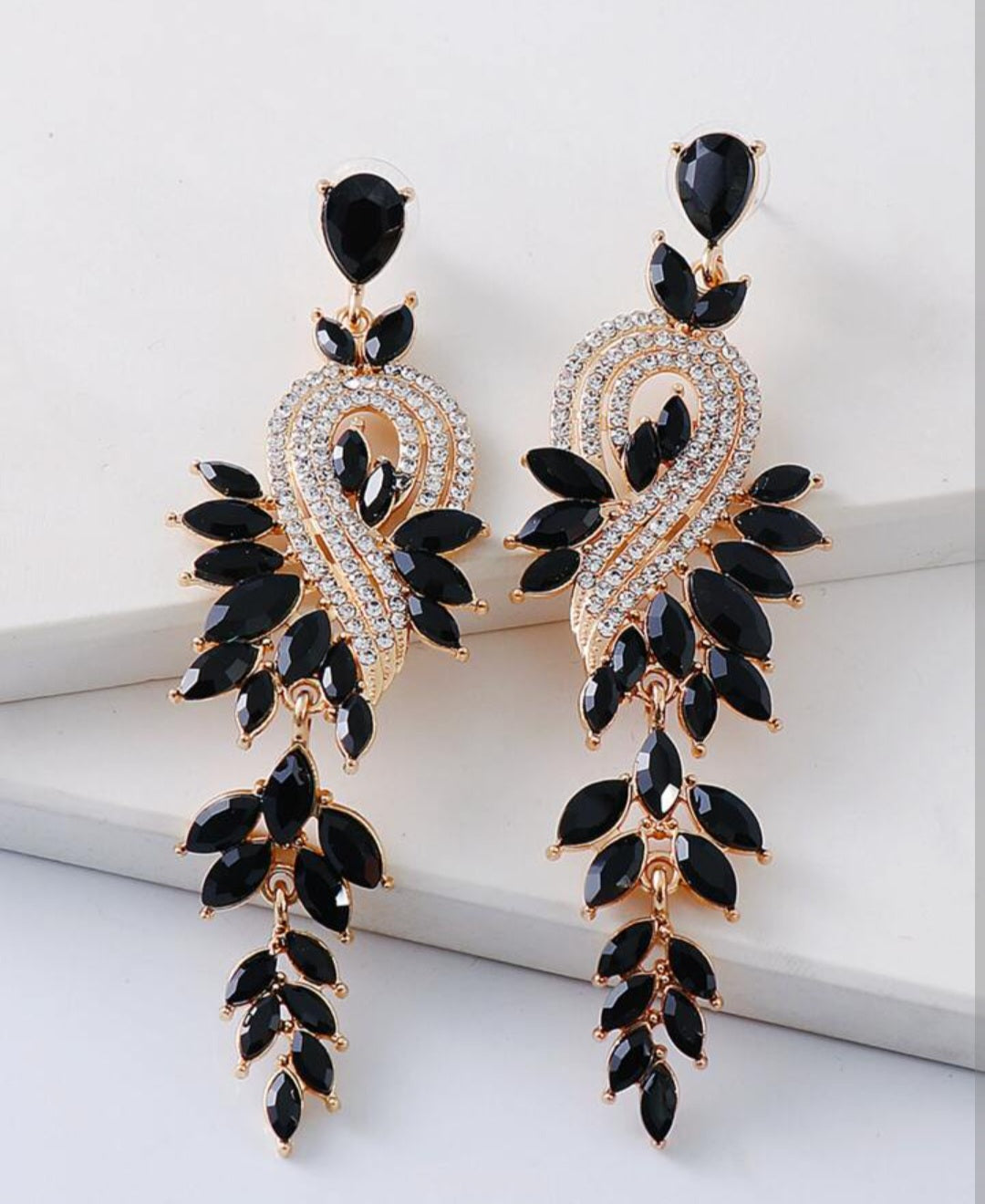 Tiarra Chandelier Drop Earrings – Pavé CZ & Crystal Leaf Cascade in gold  | Zoha Los Angeles