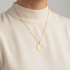Verily With Hardship Comes Ease Crescent Moon Necklace in gold — Islamic faith jewelry by Zoha Los Angeles
