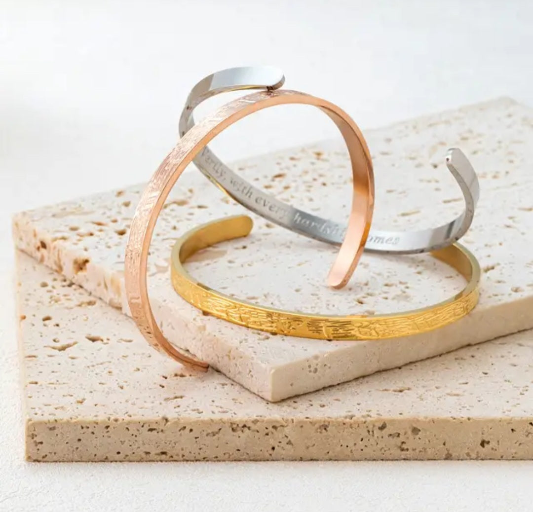 Verily With Hardship Comes Ease Cuff – Islamic Calligraphy Bracelet in Gold | Zoha Los Angeles
