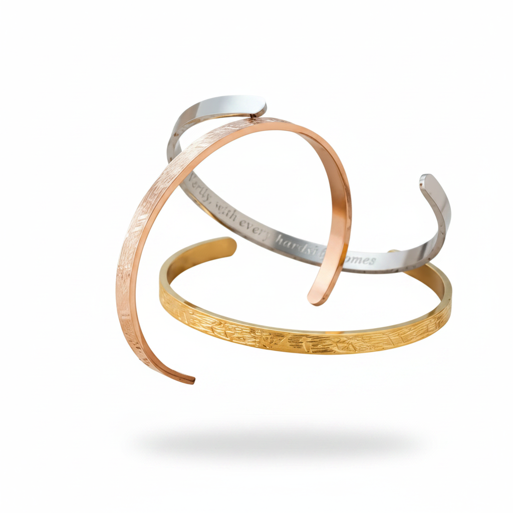 Verily With Hardship Comes Ease Cuff – Islamic Calligraphy Bracelet in Gold | Zoha Los Angeles
