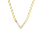 YAMNA V-Shape Chain Necklace in WHITE SPARKLE- 18K gold plated stainless steel by Zoha Los Angeles