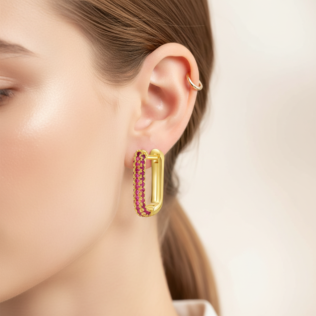Emy Pavé Hoop Earrings | Crystal Rectangular Hoops