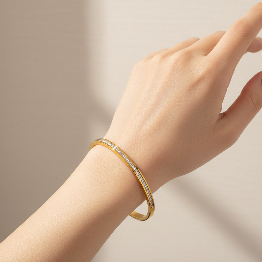 Starlight Crystal Gold Bangle — 18k gold plated CZ bangle bracelet by Zoha Los Angeles