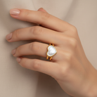 Amour Pearl Heart Ring – large mother-of-pearl heart inlay on gold triple-band cuff – Zoha Los Angeles