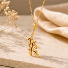 Olive Branch Necklace - Minimalist Gold Leaf Pendant - Zoha Los Angeles"