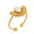 Solara Mother of Pearl Ring in gold with sunburst detailing – Zoha Los Angeles