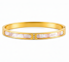 Grace Mother of Pearl Gold Bangle — 18k gold plated stainless steel bangle with mother-of-pearl inlays and CZ accents by Zoha Los Angeles