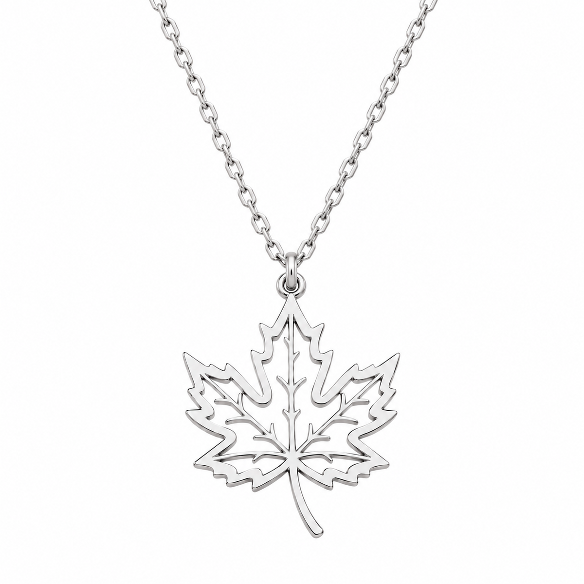 silver-colored openwork maple leaf pendant necklace 